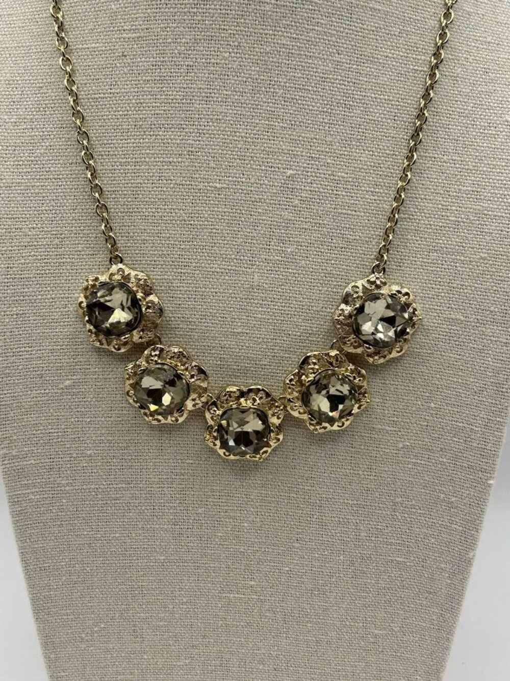 Marlyn Schiff Gold Tone Necklace Rhinestones Statement Jewelry Christmas Holiday - Picture 1 of 11